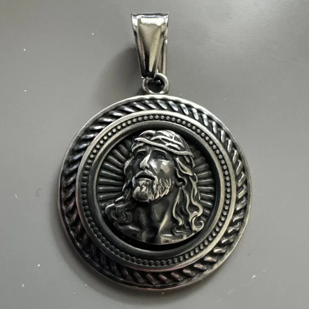 Jesus Christ Stainless Steel Pendant Dark Metal 24 Inch Chain Gift Unisex